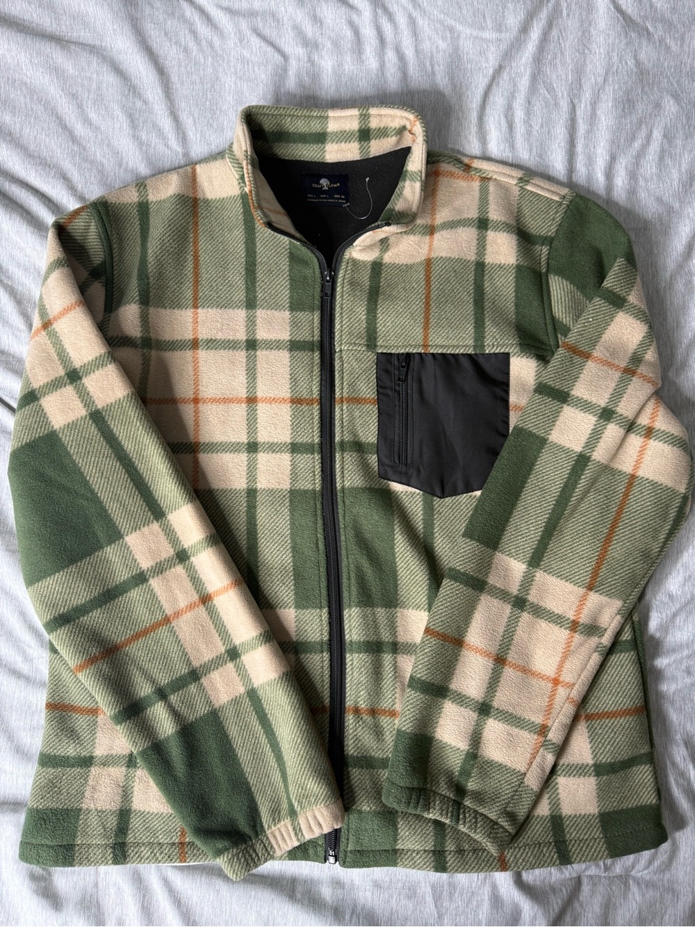 Men's Green Plaid Fleece Zip-Up Jacket